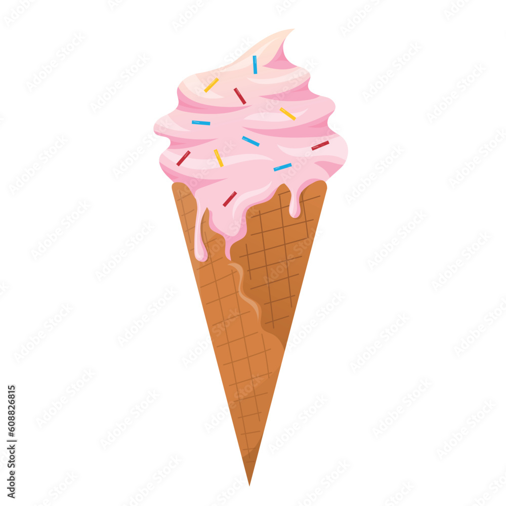 Ice cream in a waffle cone. Vector illustration isolated on a white ...