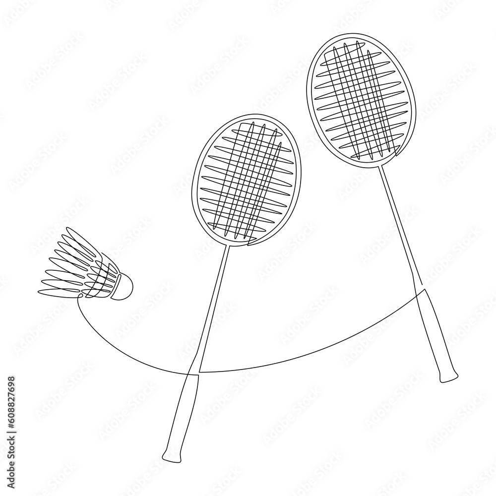 Vector set of badminton racket shuttlecock icon. Line continuous ...
