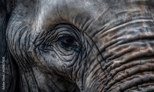  a close up of an elephant's eye with wrinkles. generative ai