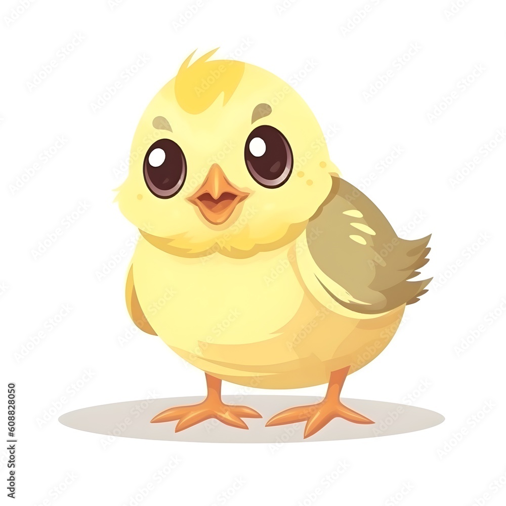 Whimsical illustration of a colorful baby chick