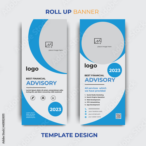 Roll up banner double sided design. Roll-Up Banner Design with Cyan Black and White color print Design
