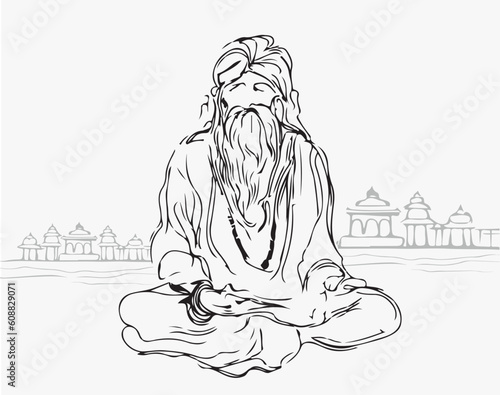  Guru line art vector silhouette