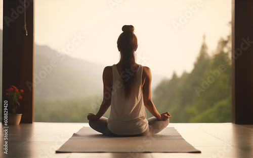 Girl Practising Yoga Meditation. Concentration and Devotion   Ideal for Wallpaper. Ai Generated