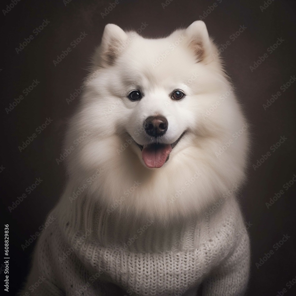 A dog in a sweater