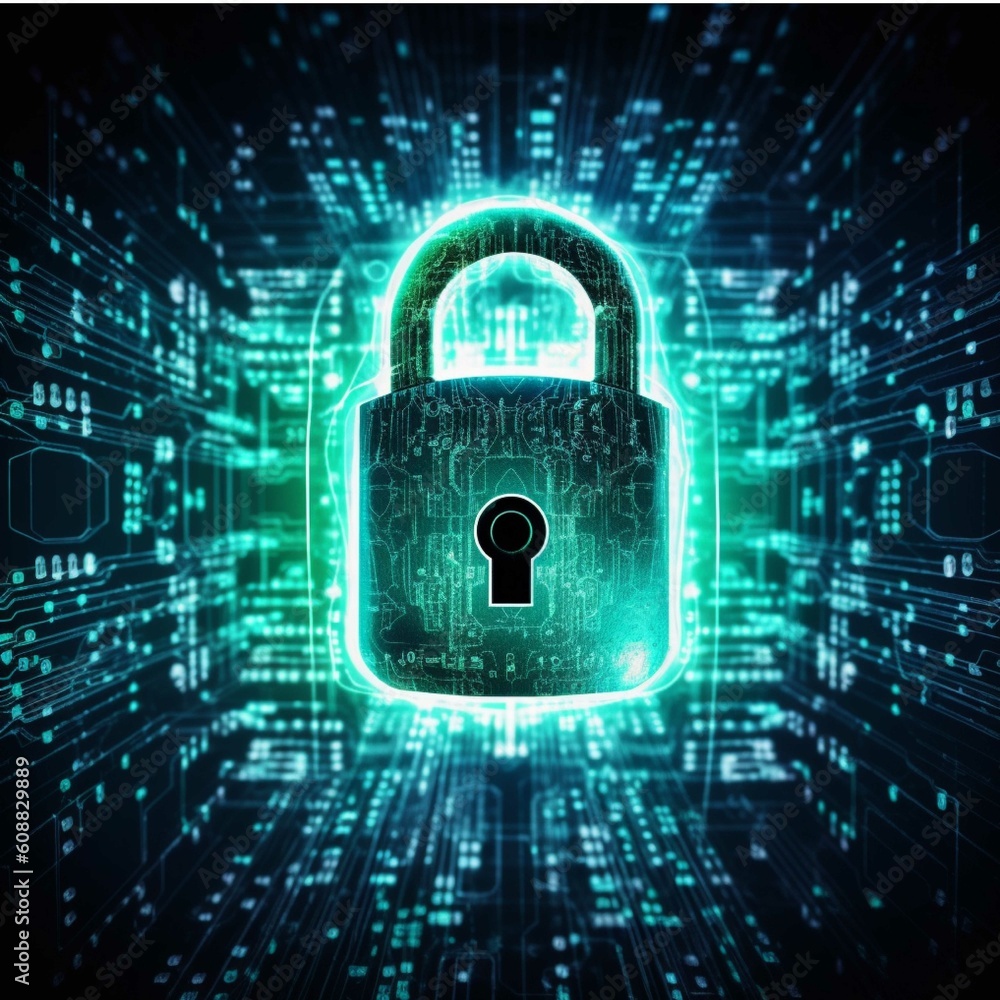 Cyber security concept. Digital padlock on circuit board background Cyber security concept. Digital padlock on circuit board background