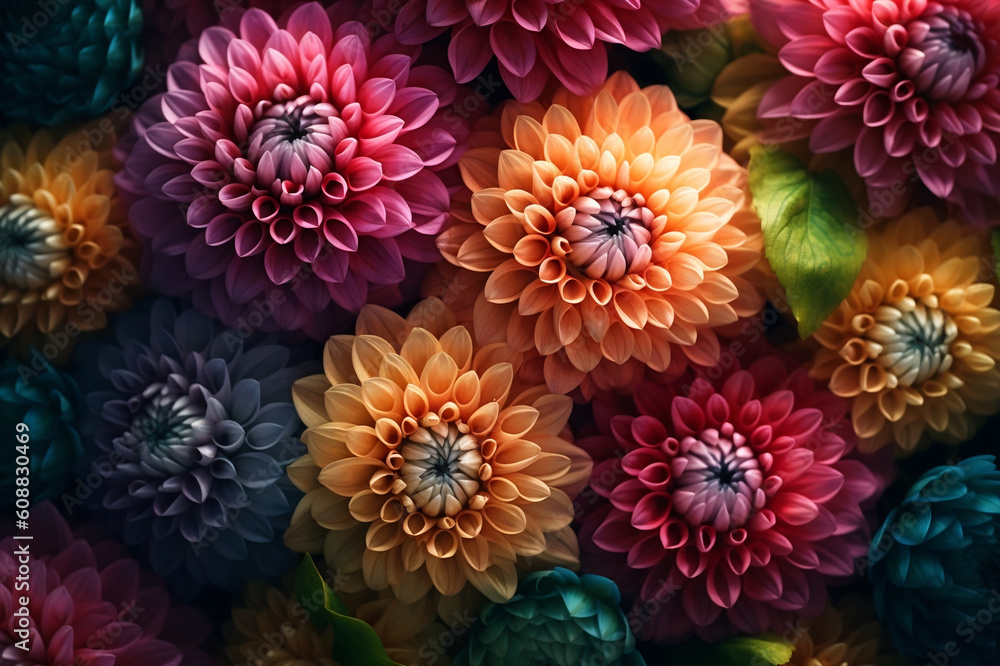 Colorful Dahlia Flower Arrangement. Generative AI Colorful Dahlia Flower Arrangement. Generative AI
