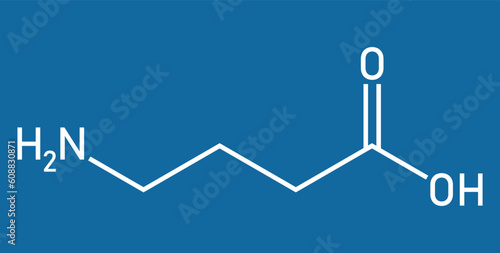 Chemical structure of γ-Aminobutyric acid or gamma-aminobutyric acid or GABA (C4H9NO2). Chemical resources for teachers and students. Vector illustration isolated on white background.