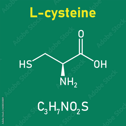 Chemical structure of L-cysteine (C3H7NO2S). Chemical resources for teachers and students. Vector illustration isolated on white background.