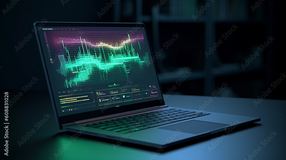 Laptop computer with sample spreadsheets, graph, document on the screen, Created using generative AI tools. Laptop computer with sample spreadsheets, graph, document on the screen, Created using generative AI tools.