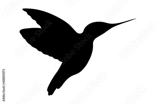 Hummingbird bird silhouette in profile. Flying Hummingbird view from the side. Tropical and exotic fauna. Animal shape. Black color. Decoration in the interior. Vector illustration.