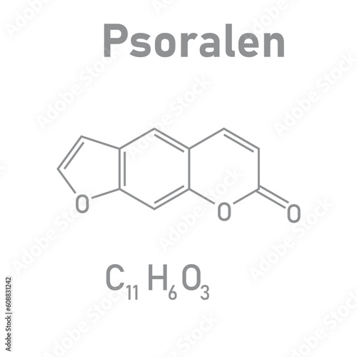 Chemical structure of Psoralen (C11H6O3). Chemical resources for teachers and students. Vector illustration. photo