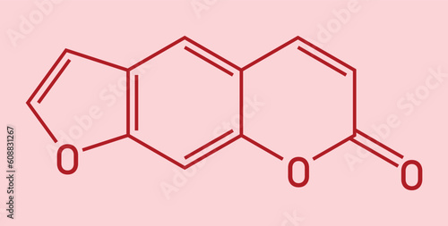 Chemical structure of Psoralen (C11H6O3). Chemical resources for teachers and students. Vector illustration.