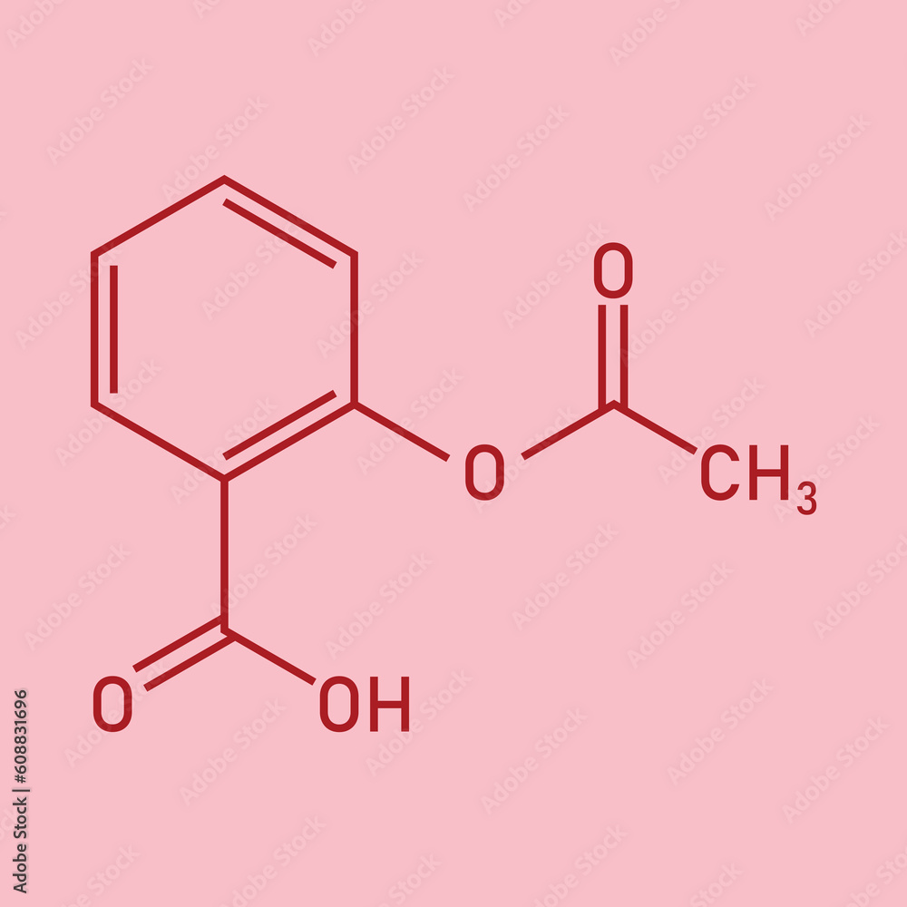 Chemical structure of Aspirin or Acetylsalicylic acid (C9H8O4