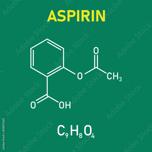 Chemical structure of Aspirin or Acetylsalicylic acid (C9H8O4). Chemical resources for teachers and students. Vector illustration isolated on white background. photo