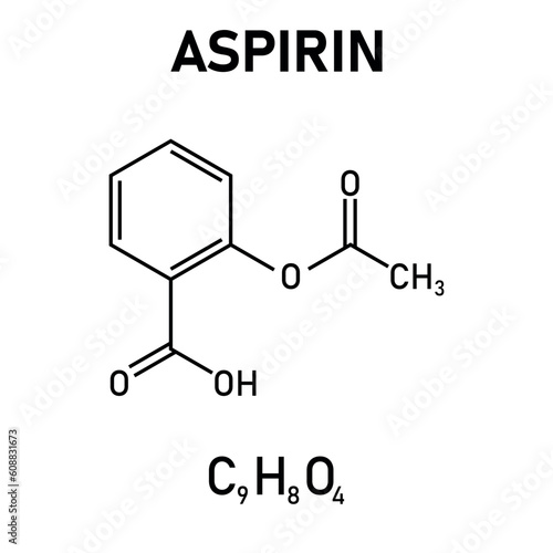 Chemical structure of Aspirin or Acetylsalicylic acid (C9H8O4). Chemical resources for teachers and students. Vector illustration