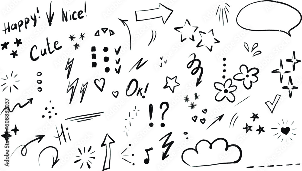 Doodle cute glitter pen line elements.Hand - drawn