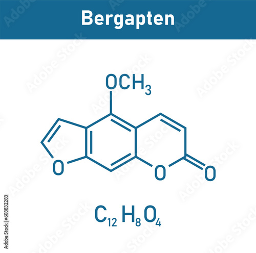 Chemical structure of Bergapten (C12H8O4). Chemical resources for teachers and students. Vector illustration isolated on white background. photo