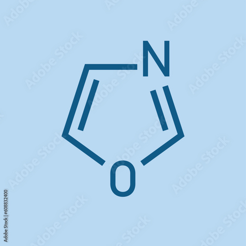 Chemical structure of Oxazole (C3H3NO). Chemical resources for teachers and students. Vector illustration isolated on white background. photo