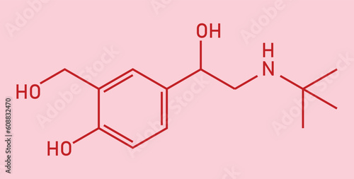Chemical structure of Salbutamol or albuterol (C13H21NO3). Chemical resources for teachers and students. Vector illustration isolated on white background. photo