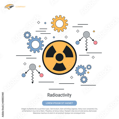 Radioactivity, nuclear fission flat contour style vector concept illustration