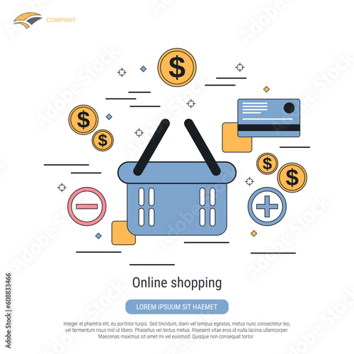 Online shopping, e-commerce, distant trade flat contour style vector concept illustration