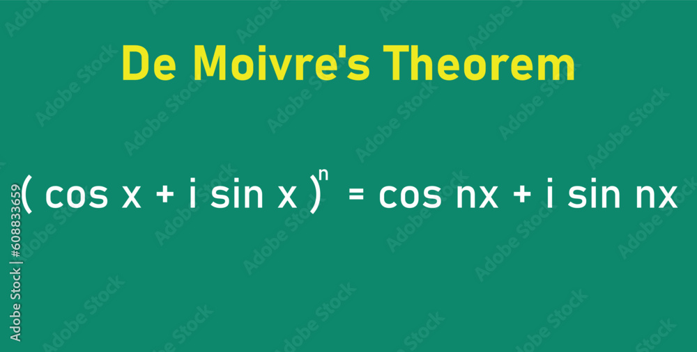 De Moivre's theorem formula in math. Mathematics resources for teachers and students. - obrazy, fototapety, plakaty 