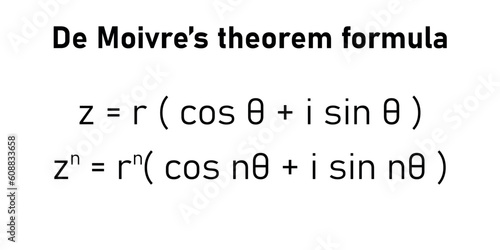 De Moivre's theorem formula in math. Mathematics resources for teachers and students.