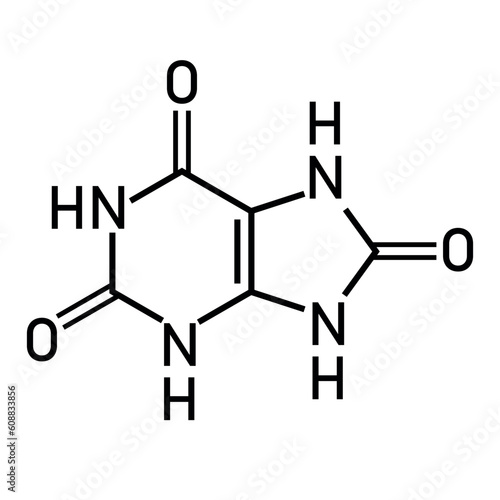Chemical structure of uric acid (C5H4N4O3). Chemical resources for teachers and students. Vector illustration isolated on white background.