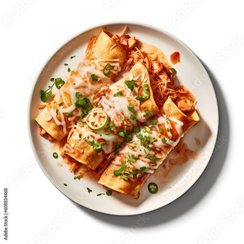 Delicious Plate of Enchiladas Isolated on a White Background. Generative AI