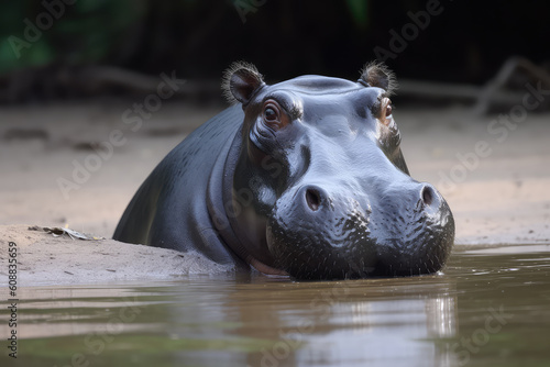 Fotografie, Tablou hippopotamus in water