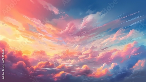 abstract background clouds on the sky with sun. sunset landscape background, watercolor light soft background. Generative Ai