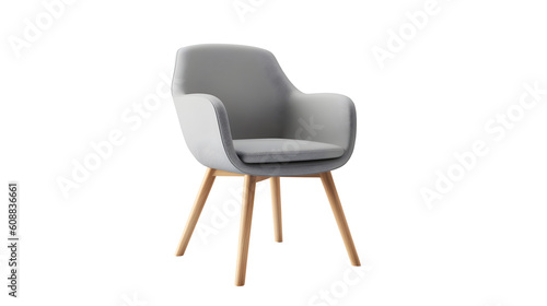 stylish chair with gray top and light wooden legs isolated on white background Generative AI - PNG File photo