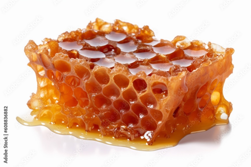 Honeycomb with honey isolated on white. Generative AI Honeycomb with honey isolated on white. Generative AI