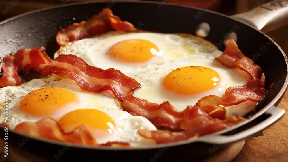 Fried eggs with bacon, breakfast Fried eggs with bacon, breakfast