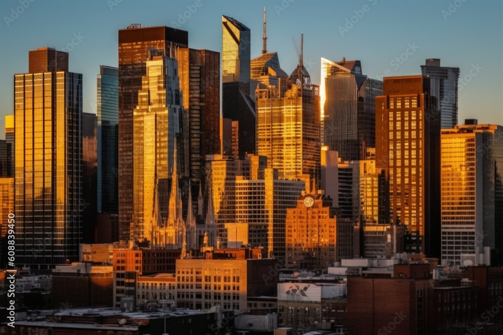 Obraz premium Golden Hour Cityscape - Generative AI