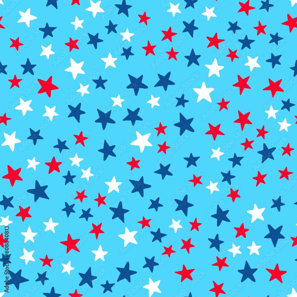 USA patriotic seamless pattern. American traditional backdrop. Red white blue stars background. Vector template for fabric, textile, wallpaper, wrapping paper, etc USA patriotic seamless pattern. American traditional backdrop. Red white blue stars background. Vector template for fabric, textile, wallpaper, wrapping paper, etc
