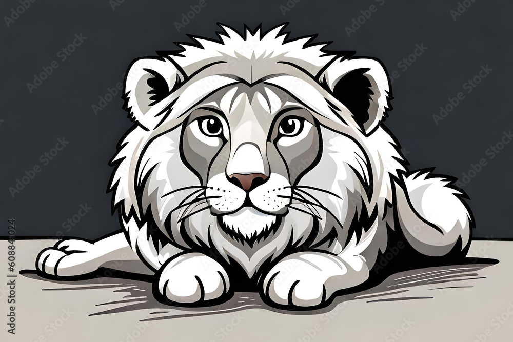 Obraz premium Lion cub coloring page for children and adults. Beautiful drawings with patterns and small details