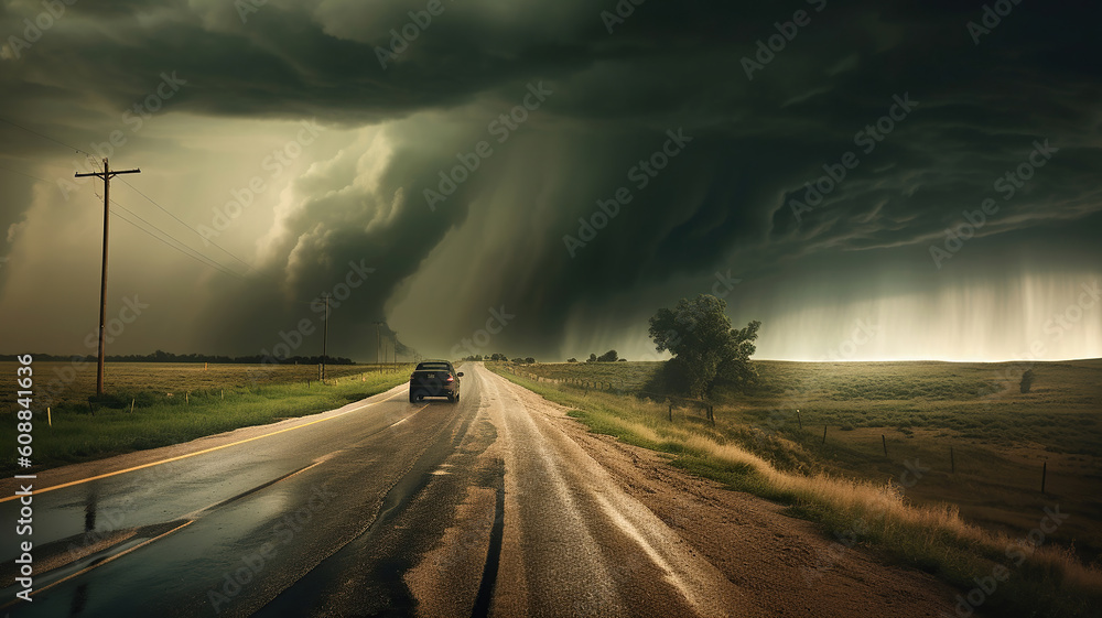 Tornado In Stormy Landscape. Generative Ai