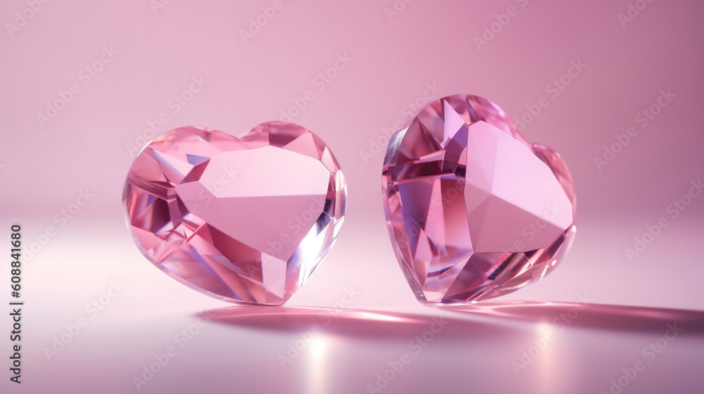 Minimalist heart crystals on pink background. Generative AI Minimalist heart crystals on pink background. Generative AI