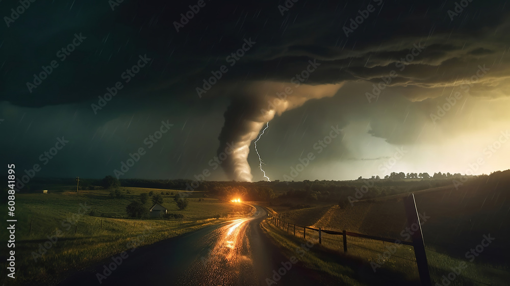 Tornado In Stormy Landscape. Generative Ai