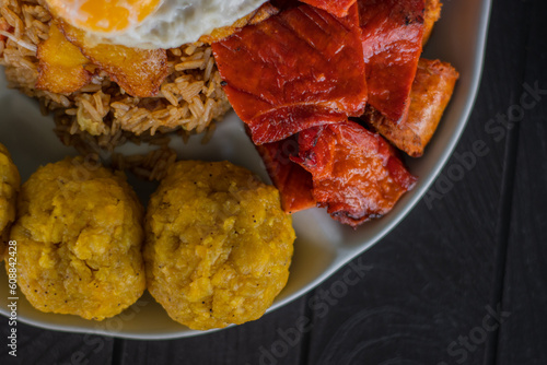 Typical foods of the Peruvian Amazon, the tacacho made with plantains with cecina and chorizo made from pork, is an irresistible dish to eat in the Peruvian Amazon photo