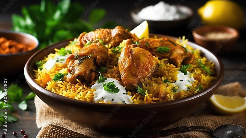 Delicious chicken biriyani. Generative Ai Delicious chicken biriyani. Generative Ai