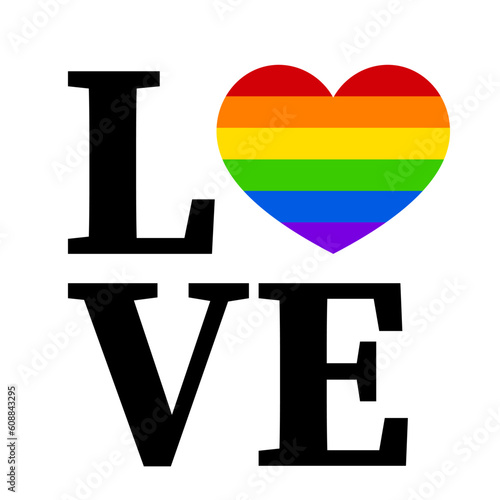 Love LGBT typography. LGBTQIA community symbol.  Gay pride month. Imprint of the lips. Vector template for poster, banner, card, flyer, sticker, etc