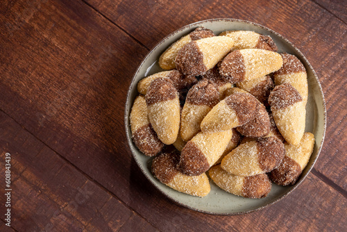 Shortbread biscuit covered with chocolate and crystallized sugar. In Brazil known as (Monteiro Lopes) photo