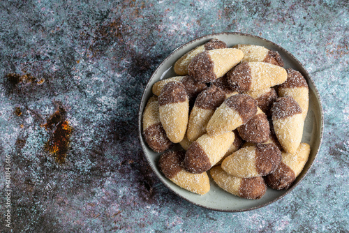 Shortbread biscuit covered with chocolate and crystallized sugar. In Brazil known as (Monteiro Lopes) photo