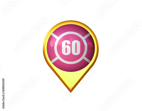 Auto Racing Code 60 Flag Location Marker Icon. Isolated On a White Background. 3d Illustration, 3d Rendering 