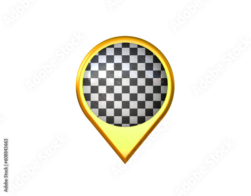 Checkered Race Black White Color Flag Location Marker Icon. Isolated on a White Background. 3d Illustration, 3d Rendering