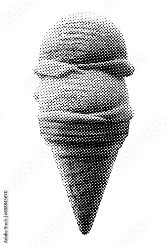 ice cream cone isolated halftone dots texture bitmap retro vintage pop art style collage element for mixed media modern crazy design banner poster