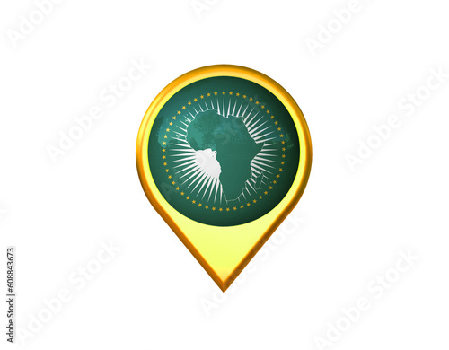 The African Union Flag Location Marker Icon. Isolated on White Background. 3d Illustration, 3d Rendering (ID: 608843673)