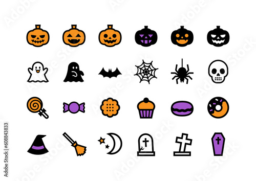 ハロウィンモチーフのベクターアイコンセット